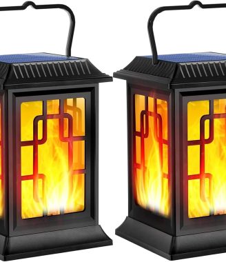 Solar Lanterns Outdoor Waterproof Hanging Solar Lanterns Garden Lights Solar Powered Flame Lights LED Lights for Patio Pathway Deck Yard (2 Pack)